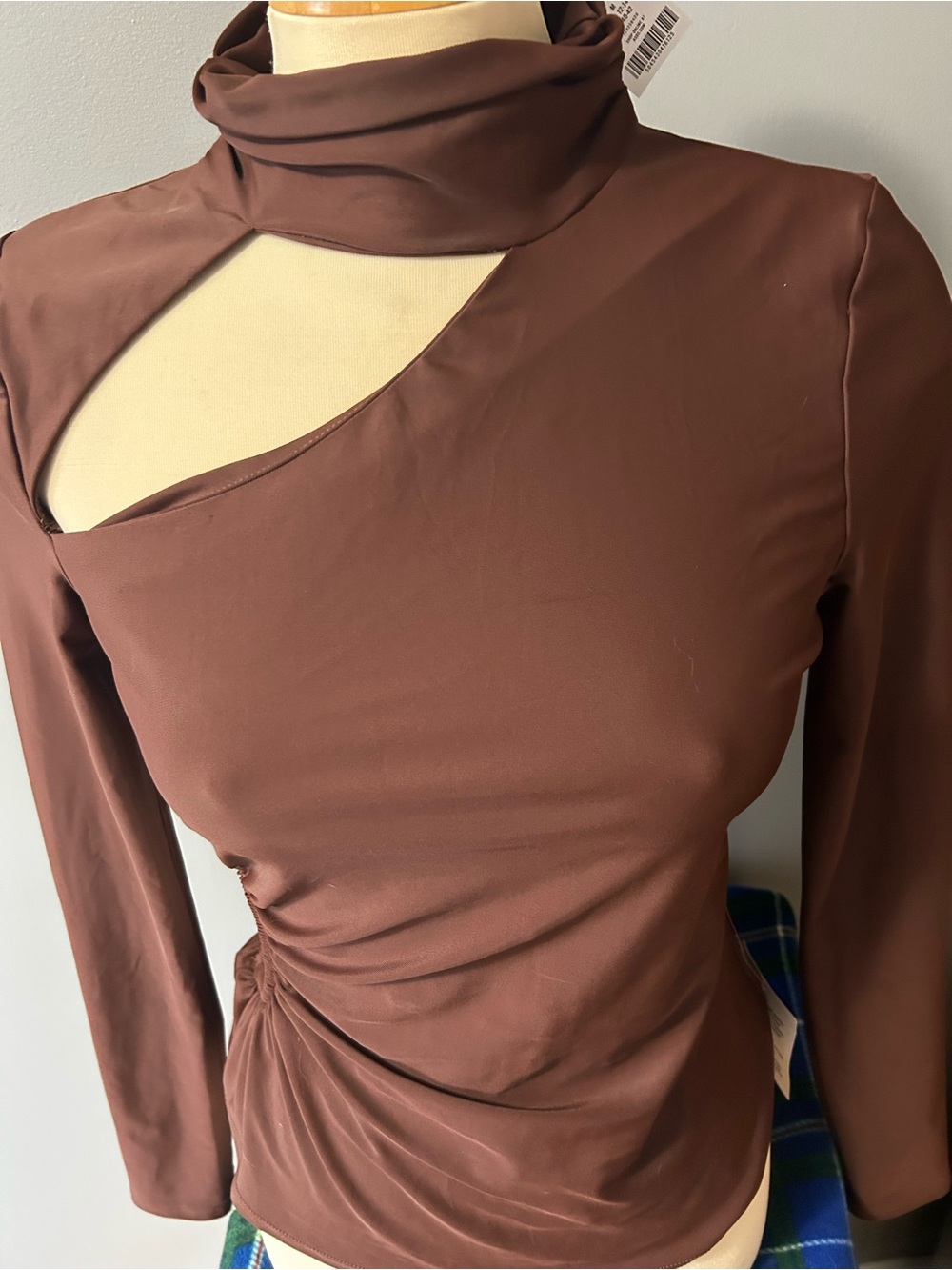 Topshop Brown Asymmetric Cutout Long-Sleeve top